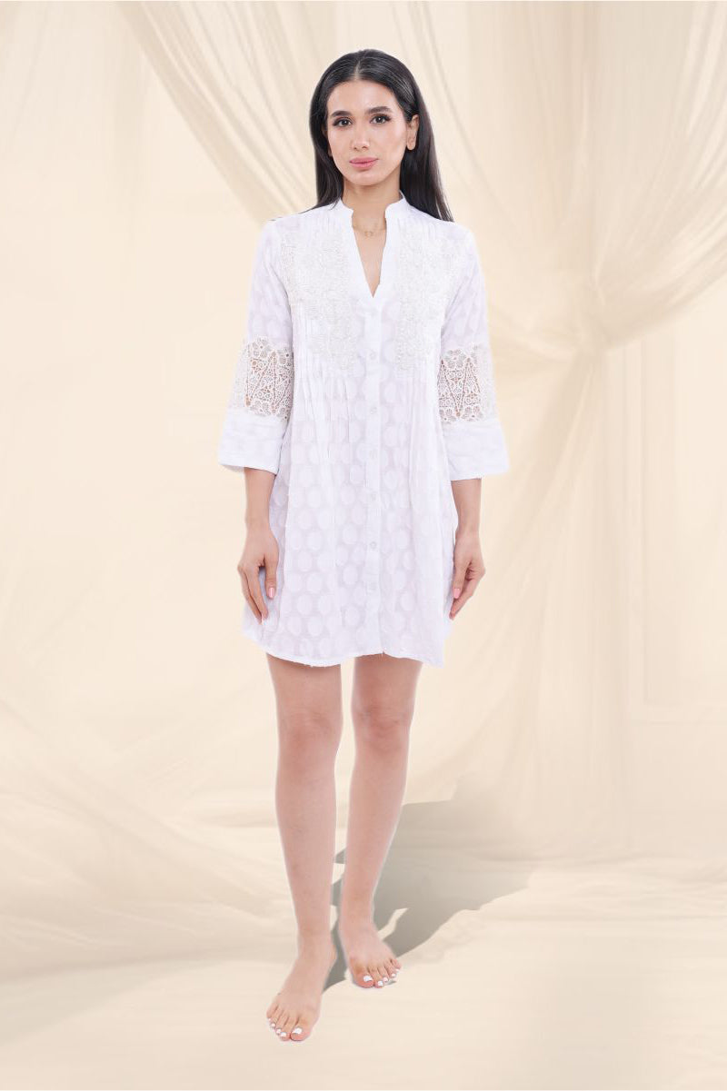 Ivory Breeze Cutwork Shirt Dress
