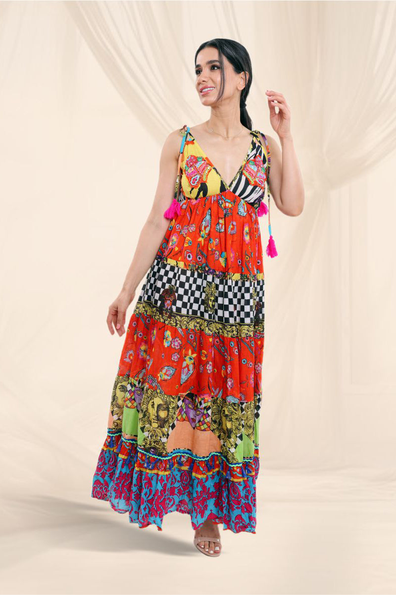 Psychedelic Patchwork Maxi Dress
