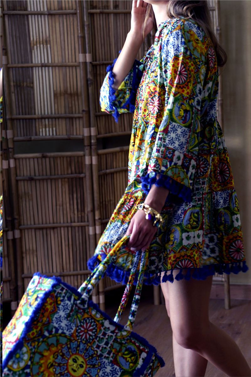 Aurora Tassel-Trim Dress with Tote Bag