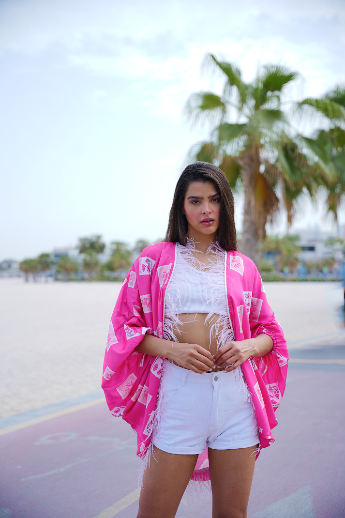 Flamingo Stamp Feather Cape