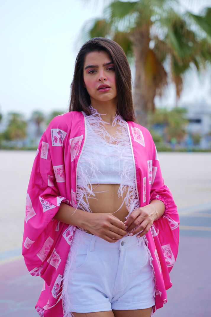 Flamingo Stamp Feather Cape