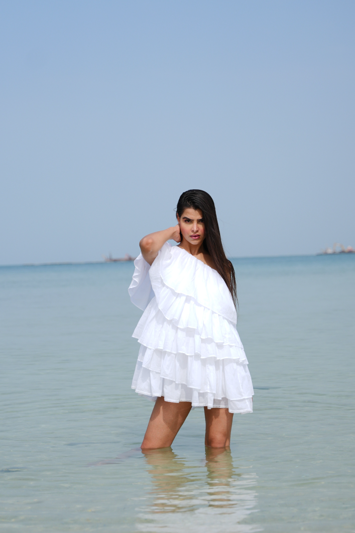 Seafoam Frills One-Shoulder Dress