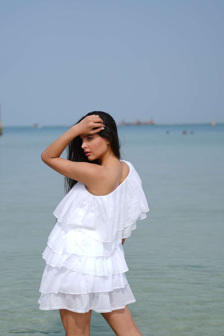 Seafoam Frills One-Shoulder Dress