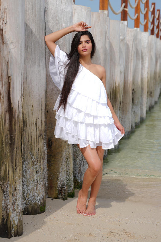 Seafoam Frills One-Shoulder Dress