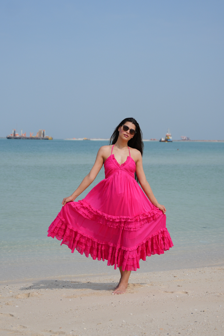 hot pink ruffle dress Hot Pink Fusion Ruffle Dress – Sjon