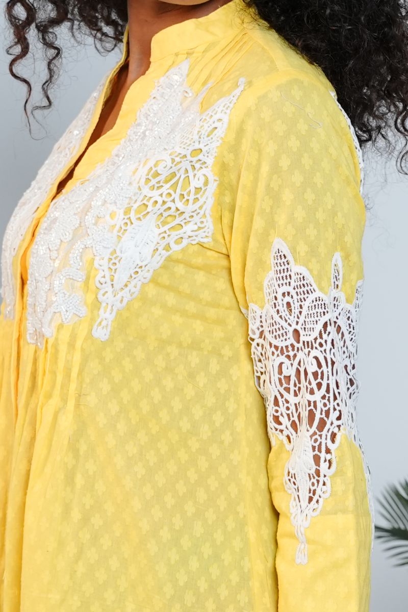 Yellow Dress Patched Cutwork