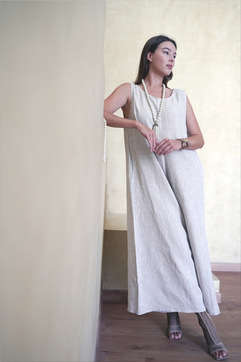 Emerald Green Flowing Abaya with Linen Jumpsuit Set