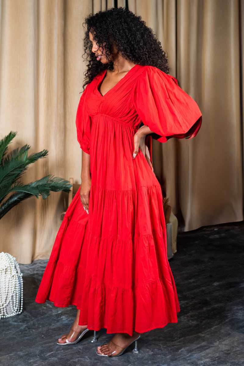 Sunset Reverie Puff-Sleeve Maxi Dress