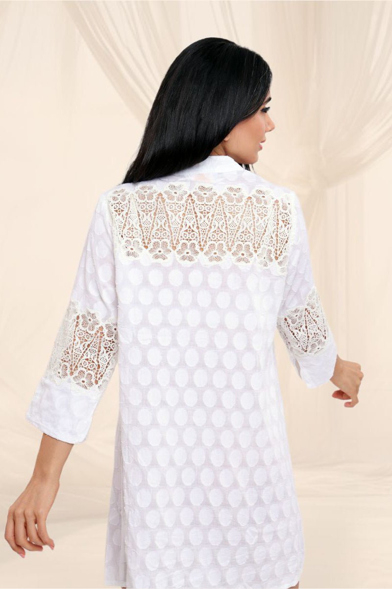 Ivory Breeze Cutwork Shirt Dress - Sjon