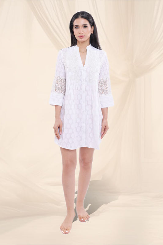 Ivory Breeze Cutwork Shirt Dress