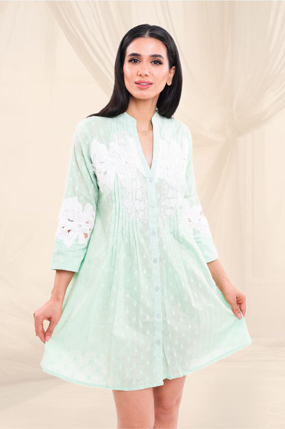 Sage Blossom Embroidered Shirt Dress
