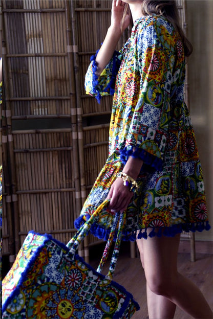 Aurora Tassel-Trim Dress with Tote Bag
