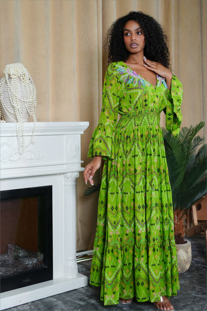 Emerald Oasis Embroidered Maxi Dress