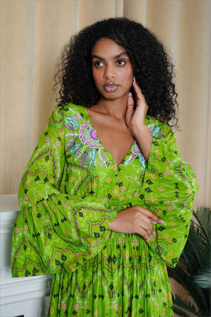 Emerald Oasis Embroidered Maxi Dress