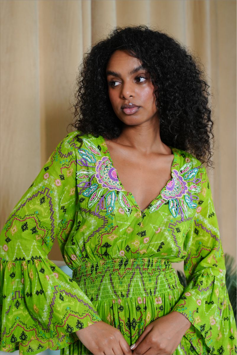 Emerald Oasis Embroidered Maxi Dress