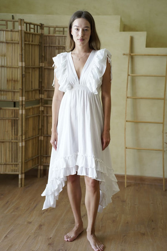 Moonlit Ruffles Asymmetric Maxi Dress