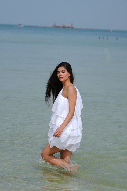 Seafoam Frills One-Shoulder Dress