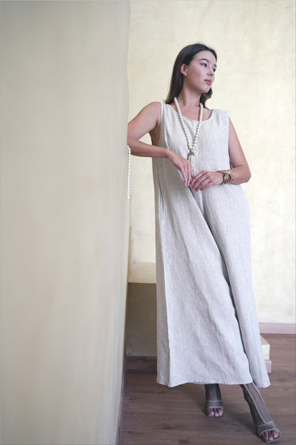 Emerald Green Flowing Abaya with Linen Jumpsuit Set