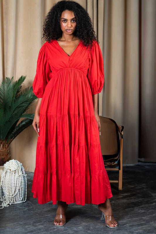 Sunset Reverie Puff-Sleeve Maxi Dress