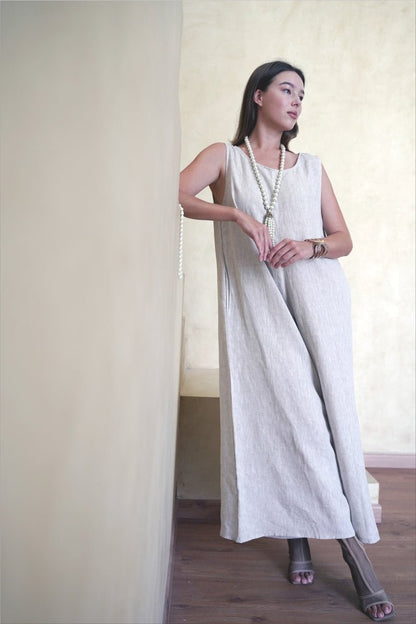 Emerald Green Flowing Abaya with Linen Jumpsuit Set - Sjon